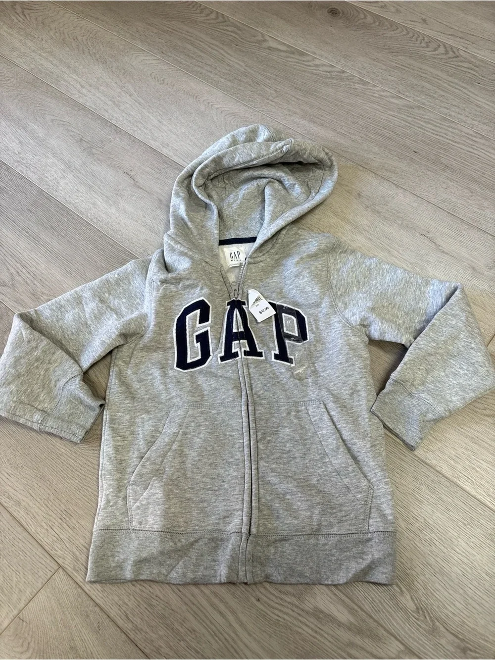 GAP Gray Full-Zip Hoodie with Navy Logo
